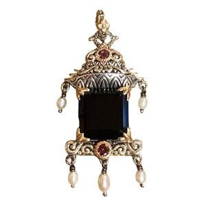 Barbara Bixby Pagoda Pendant 18K Gold & Sterling Silver w/ Onyx, Rubies & Pearls